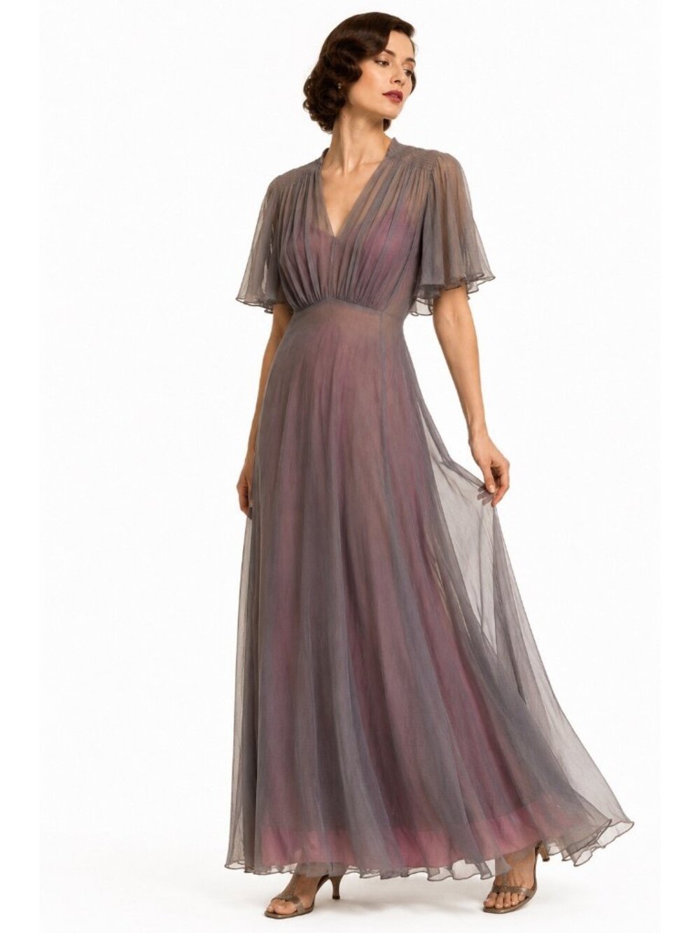 vintage 30s SILK CHIFFON evening gown dress MEDIUM original slip dark romantic